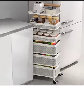 Resim 6 Katlı Metal Beyaz Yana Açılır Sebze Meyve Sepeti Patates Soğan Sepeti Sebzelik Tekerlekli 1094-cn Beyaz 