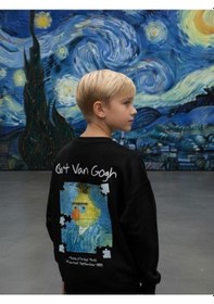 Resim Zekids Erkek Çocuk Van Gogh Baskılı Tasarım Sweatshirt-16624 Siyah 