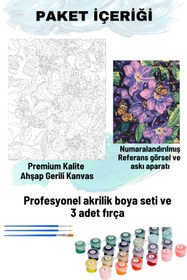 Resim Su'lepas Sayılarla Boyama Seti Numaralı Tuval Fırça Boya 40x50 Cm - MOR ÇİÇEK KELEBEK 