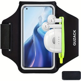 Resim GUZACK 17.78 cm Büyük Fermuarlı Cep Telefonu Kol Bandı, Fermuarlı Cep, Dokunmatik Ekran Ayarlanabilir Sihirli Bant Elastik Bant Cep Telefonu Kol Çantası Kayışı 