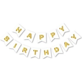 Resim Beyaz Gold Happy Yaldızlı Banner 