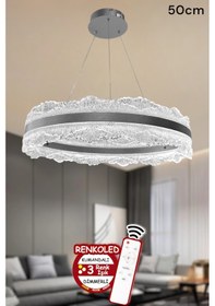 Resim 3 Renk Işıklı Kumandalı Modern Sarkıt Led Avize Ledli Avize Salon ,oda ,mutfak ,hol 50 Cm Çiçek Antrasit Gümüş 