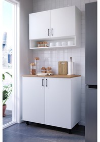 Resim Lush Mini Mutfak Dolabı Alt Üst Modül 80 CM Tezgah Dahil Beyaz 