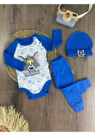 Resim 2d2b Hello Friends Alttan Çıtçıtlı Bereli Unisex 3lü Bebek Takım Mavi 