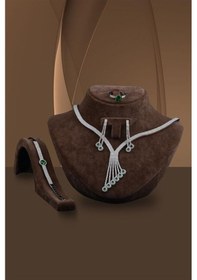 Resim Kadın Gümüş Set - Celena Zümrüt Taşlı Gümüş Su Yolu Set - Kolye, Bileklik, Küpe, Yüzük Işıklı Kutuda 