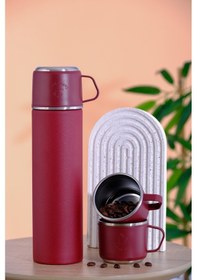 Resim 3 Bardaklı 500 Ml Paslanmaz Çelik Termos Bpa Free Sus304 6 Saat Sıcak 12 Saat Soğuk Bordo 