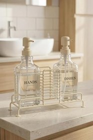 Resim Digithome 2’li Metal Standlı Cam Sıvı Sabun ve Losyon Şişesi Sabunluk 500 Ml Krem - B/1 C1-1-289 