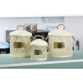 Resim Evistro Metal 3 Lü Patates Soğan Sarımsak Saklama Kovası Fileli Krem 