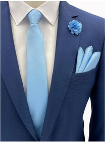 Resim Brianze Bebe Mavisi Kravat Mendil Yaka Çiçeği Set Bebek Mavisi 