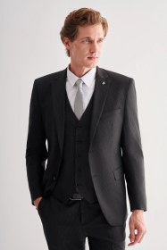 Resim İmza Siyah Mono Yaka Tam Astar 6 Drop Slim Fit Esnek Yelekli Takım Elbise 1001255151 Siyah 