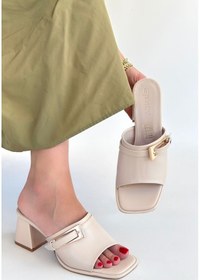 Resim Ziva Bej Cilt Topuklu Terlik Bej 