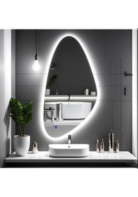 Resim Alvora Beyaz Led'li Lazer Kumlamalı Lavabo & Banyo Aynası Dokunmatik Sensörlü 100 X 50 Cm 