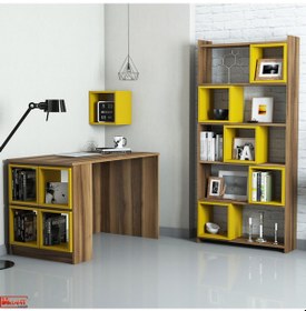 Resim Variant Box Kitaplık Ve Çalışma Masası Takımı - Ceviz / Sarı 