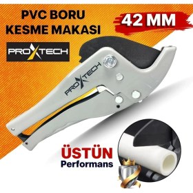 Resim Proxtech Profesyonel Gri Düz Keskin Pvc-Ppr Plastik Boru Kesme Makası 42MM 