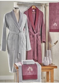 Resim Taç Pure Cotton Aile Bornoz Seti Lea Mürdüm-Gri Mürdüm 