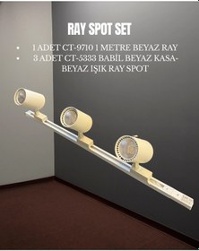 Resim Cata Babil Ray Spot Set 3 Adet Ct-5333 Beyaz Kasa Beyaz Işık Spot + 1 Adet Ct-9710 Ray Beyaz 