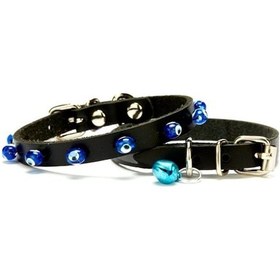 Resim Doggie Boncuklu Deri Kedi Tasması 1x18-22 CM Siyah 