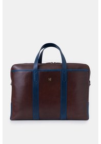 Resim Benedict Hakiki Deri Erkek 15,6" İki Bölmeli Dizüstü Bilgisayar Çantası Lacivert 