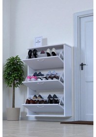 Resim Eliusta Farel 72 Cm Genişlik 3 Kapaklı Ayakkabılık 72x114x26 Cm Beyaz Renk Kapı Önü/antre Ayakkabılık Beyaz 