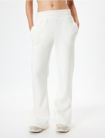 Resim Koton Bol Paça Eşofman Altı Beli Lastikli Yırtmaç Detaylı Yüksek Bel Şardonlu Cepli Kırık Beyaz 5wak40209nk Ekru 