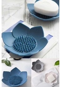 Resim Lotus Desenli Sabun Ve Sünger Tutacağı Silikon Mavi Su Giderli Lotus Şekilli Şık Katı Sabunluk Diğer 