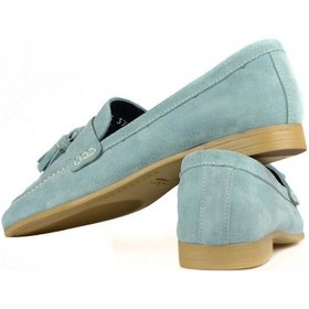 Resim Turkuaz Mavi Süet Püskül Detaylı Kadın Loafer Turkuaz 