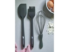 Resim Multiamo İvory Isıya Dayanıklı Silikon Büyük Boy Tatlı-Pasta Hazırlık Seti Sivri Spatula/yumurta Fırçası/çırpıcı 
