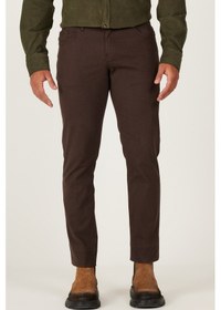Resim AC&Co / Altınyıldız Classics Erkek Kahverengı Slim Fit Dar Kesim 5 Cepli Desenli Esnek Pantolon Kahverengi 