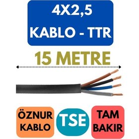 Resim Öznur 4x2,5 Ttr Kablo Metre Seçenekli Siyah - 15 Metre 