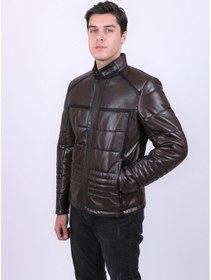 Resim New Zaya Leather Erkek Hakiki Deri Şişme Deri Ceket Kahverengi 