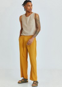 Resim Relaxed Fit Dökümlü Erkek Pantolon Sarı - L 
