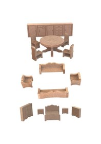 Resim Ahşap Minyatür Boyanabilir Çocuk Etkinlik Workshop Mobilya Takımı Oyun Evi 15 Parça 