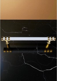 Resim Çizgili Nesli Alüminyum Metal Lüks Modern Mobilya Çekmece Mutfak Dolabı Kulpu Beyaz-altın 96mm Beyaz - Gold 
