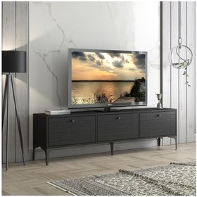 Resim Wood'n Love Etna Premium Metal Ayaklı Dolaplı 160 Cm Tv Ünitesi - Wood Siyah / Siyah 