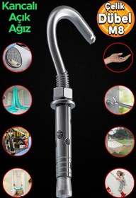 Resim Badem10 Kancalı Çelik Dübel Salıncak Boks Torbası Avize İçin Gömlekli Açık Ağız Kanca M8 