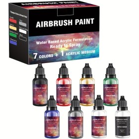 Resim Airbrush boya, 22 renkli 2 seyreltici set/12 renkli 2 seyreltici set/7 renkli 1 seyreltici set, 20ml/0.67oz, opak ve parlak renkler, su bazlı airbrush akrilik boya metal, plastik modeller, tuval, ahşap için, başlangıç seviyesi ve sanatçılar için premium akrilik kit, metalik ve floresan renkler dahil, şişe başına 20ml 