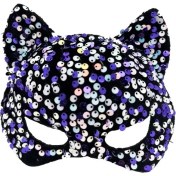 Resim Siyah Kadife Mor Beyaz Pullu Parti Maskesi 
