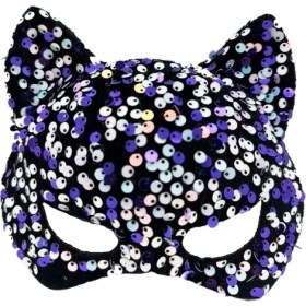 Resim Siyah Kadife Mor Beyaz Pullu Parti Maskesi 