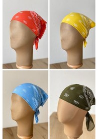 Resim Pamuklu Klasik Desen Unisex 4lü Bandana Seti Renkli Bandana Etnik Desenli A Kalite Bandana Kırmızı - Sarı 