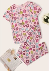 Resim Merry See Kısa Kollu Alt Uzun Donut Baskılı Pijama Takımı 001 
