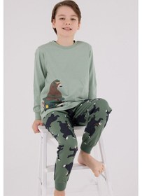 Resim Rolypoly Erkek Çocuk Yeşil Pijama Takımı 5274-48632 Yeşil 