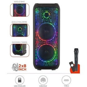 Resim D64 Siyah Rgb Ledli Dahili Kablosuz Mikrofon Kumandalı Radyolu Bluetooth Hoparlör Speaker 