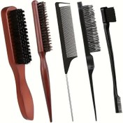 Resim 5 Adet Domuz Kılları Saç Fırçası ve Tarak Seti, Slick Back, Kabartma, Düzleştirme, Açma, Hacim için Kenar Kontrol Şekillendirme Seti - Naylon Kıllar, ABS Sap, Normal Saçlar için, Kokusuz, Nazik, Temizlemesi Kolay 