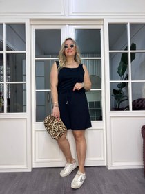 Resim A02490 siyah likralı modal kumaş şort takım - 42 