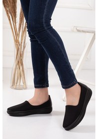 Resim Dilimler Ayakkabı Hakiki Deri Streç Siyah Kadın Günlük Ayakkabı-1120-Siyah 