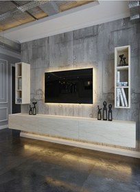 Resim Resital Ledli Duvara Monte Tv Sehpası - Traverten - W6007-8 Traverten 