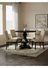 Resim Orleans Fransız Still Yuvarlak Ahşap Yemek Masası 90x90 Siyah 