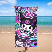Resim 1 adet Sanrio Kuromi Karikatür Plaj Havlusu - Canlı Mor & Pembe Anime Tasarımlı, Kalpler, Yıldızlar ve Eğlenceli İfadeler ile Hızlı Kuruyan Mikrofiber Büyük Boy Banyo & Plaj Havlusu, Havuz, Seyahat, Havuz Kenarı Aksesuarı, Oyuncağa Özen Gösteren Tasarım, Hızlı Kuruma Kumaşı 