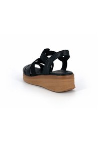Resim Mammamia D26ys-2820 Siyah Hakiki Deri Lastikli Kısa Dolgu Topuklu 5cm Kadın Sandalet 