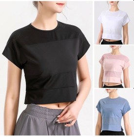 Resim Vkemall Bayan Spor Tişört, Nylon-spandex, Ağ Desenli Eklemeler, Nefes Alabilir, Kısa Kollü, Kısa Kesim, Siyah Asya Bedeni S Siyah 